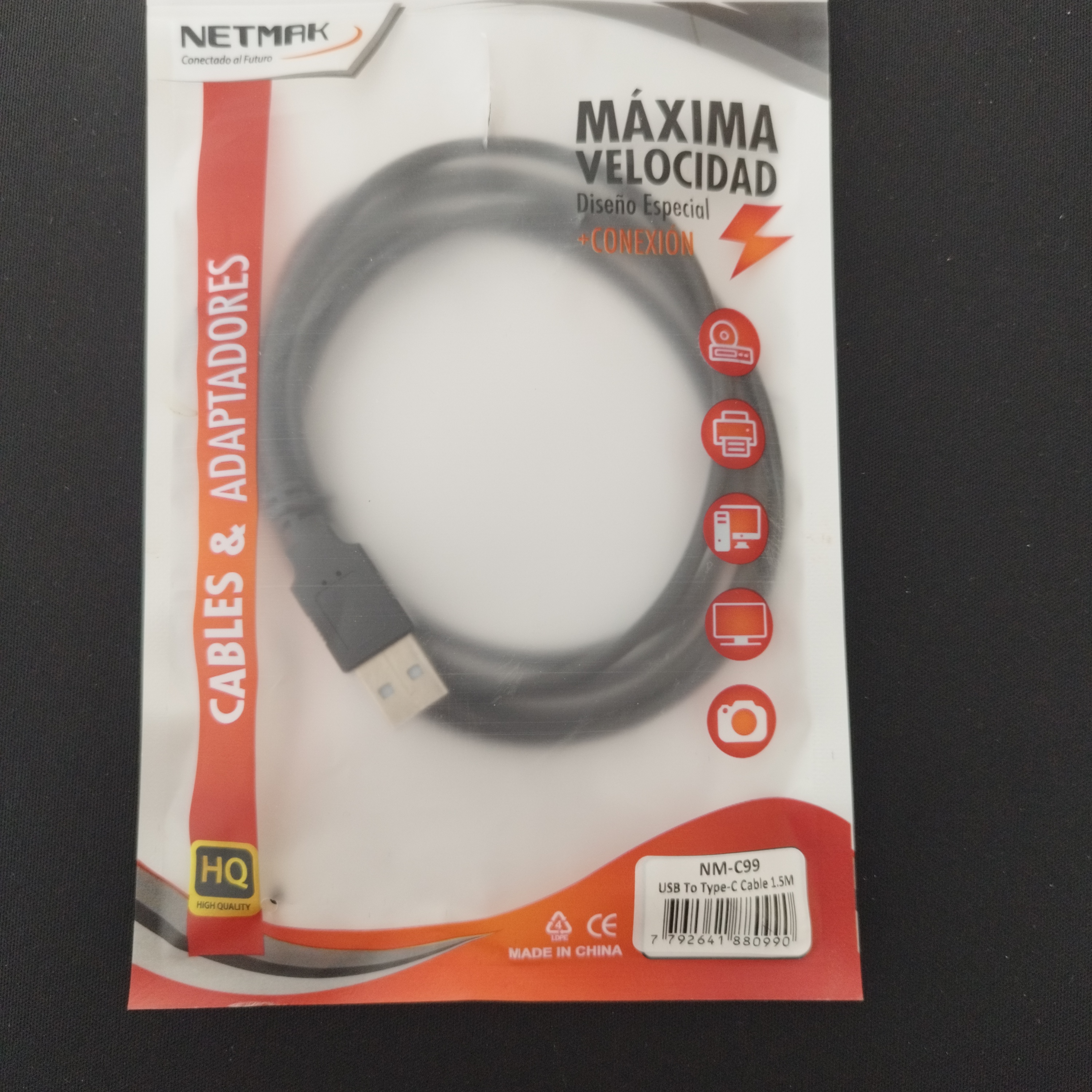 CABLE USB A TIPO C NETMAK 1.5MT 5A NM-C99